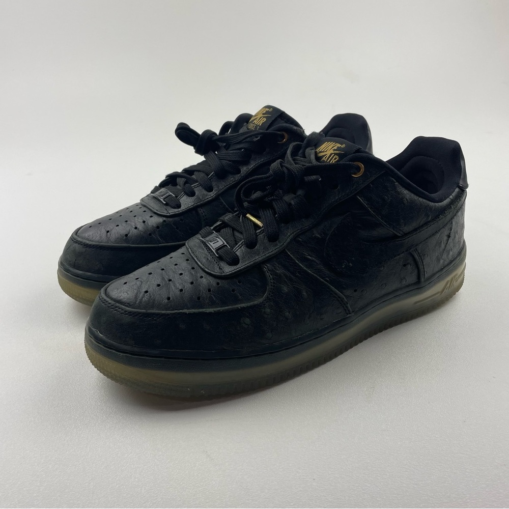 Nike Air Force 1 CMFT Lux Low Black Gold Shoes 805300-001 Mens Size 8.5 Ostrich
